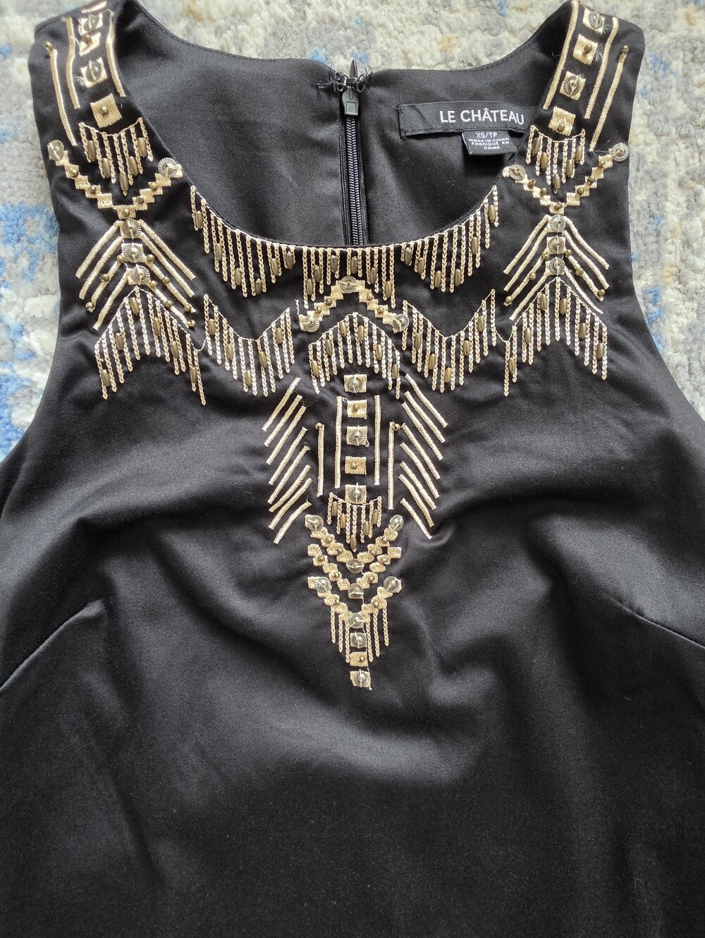 le chateau Black Sheath Dress with Gold Beaded Neckline - Picture 11 of 12